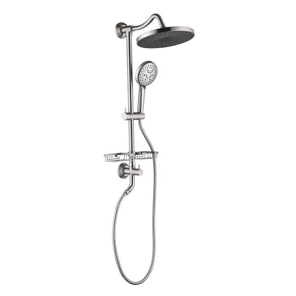 4-Spray Patterns Wall Mount Dual Shower Head Fixed and Handheld Shower Head 1.8 GPM in Brushed Nickel