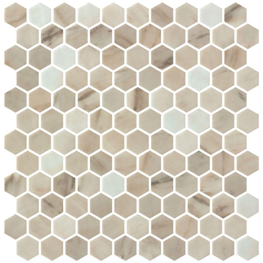 Vargal Neo Brown 1 in. x 1 in. Honeycomb Marble Look Glass Hexagon Wall and