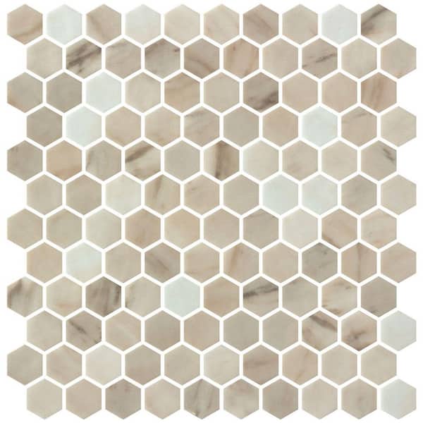 ANDOVA Vargal Neo Brown 1-in. x 1-in. Honeycomb Marble Look Glass Hexagon Wall and Floor Mosaic Tile Sample