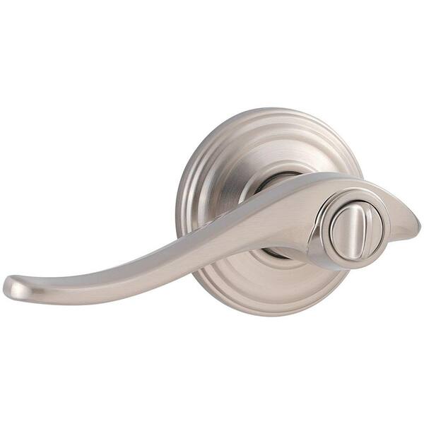 Kwikset Avalon Satin Nickel Privacy Bed/Bath Door Handle with Microban Antimicrobial Technology and Lock