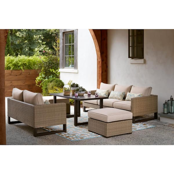 Hampton Bay Park Heights 5Piece Wicker Outdoor Patio Deep Seating Set with Dining Height Table