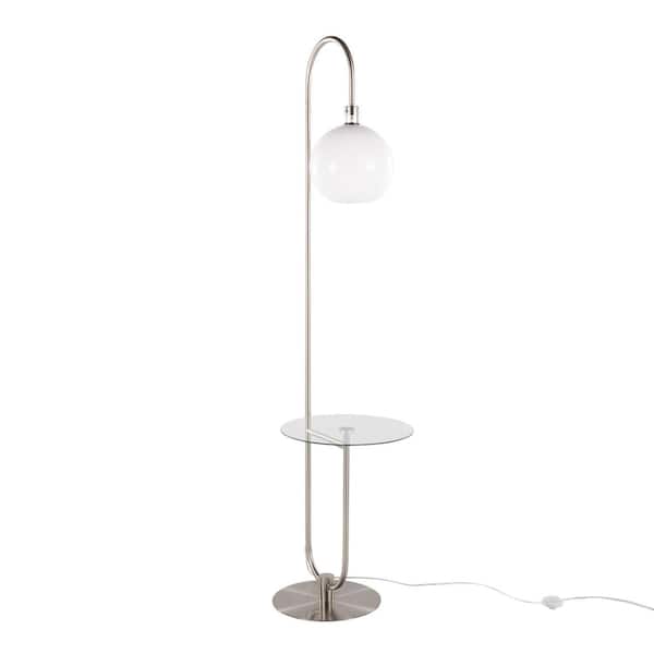 70.50 in. Nickel Contemporary 1-Light Smart 1-Way (On/Off) Standard Floor Lamp for Living Room with Glass Dome Shade