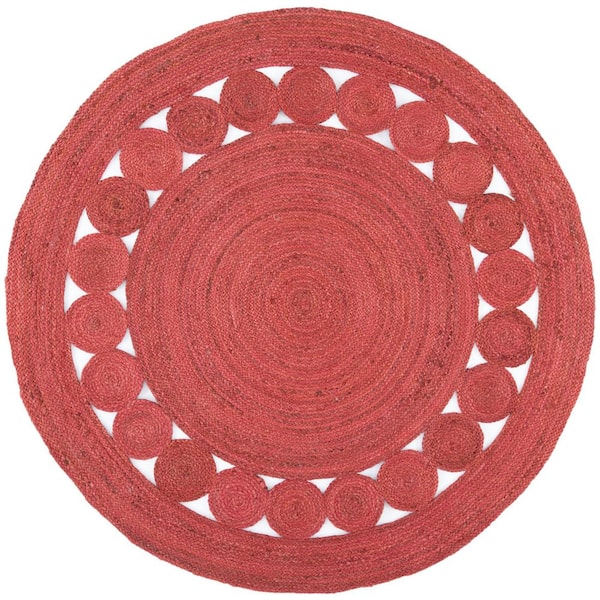 SAFAVIEH Natural Fiber Rust 5 ft. x 5 ft. Border Woven Round Area Rug