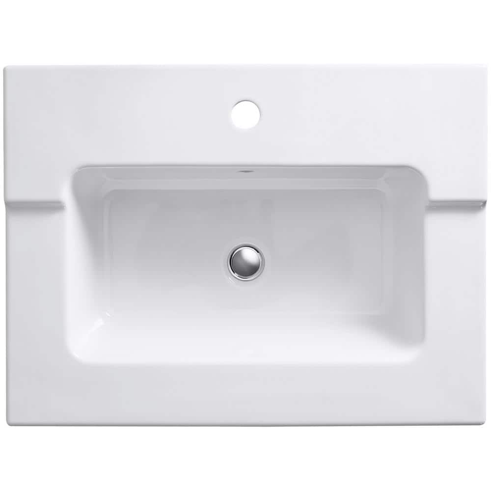 White Ceramic Vanity-Top Bathroom Sink with Single Faucet Hole