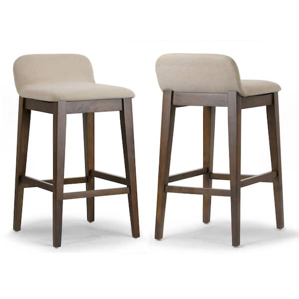 Glamour Home Atia Dark Brown Rubberwood Bar Heigh Barstool with Low Back Fabric Seat (Set of 2)