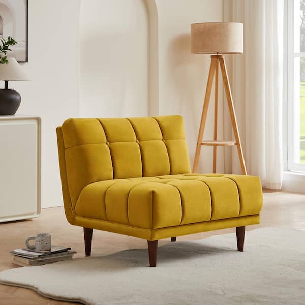 Ashcroft Furniture Co Allen Mid Century Modern Tufted Tight Back Dark Yellow Velvet Upholstered Lounge Chair
