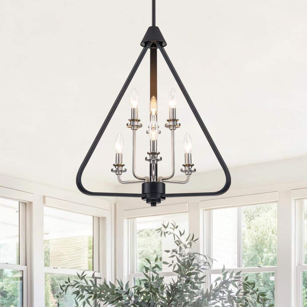 21 in. 6-Light Industrial Matte Black Iron Triangle Chandelier for Dining Room, Living Room price history on PriceWatchPro