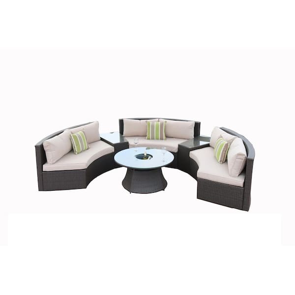 delikat Mor Kirsebær moda furnishings Strader Black 6-Piece Half Moon Wicker Outdoor Sectional  Set with Beige Cushions-MOS-1205B-Black - The Home Depot