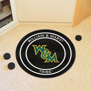 William and Mary Black 2 ft. Round Hockey Puck Accent Rug