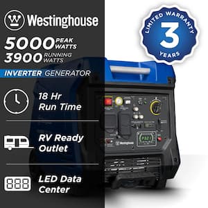 5,000-Watt Gas Powered Portable Inverter Generator with Remote Electric Start, LED Data Center