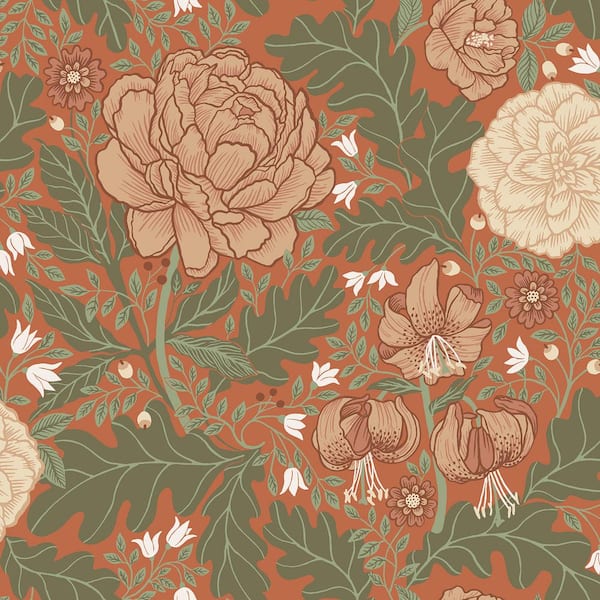 A-Street Prints Camille Red Peony and Lily Non Woven Paper Wallpaper