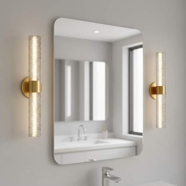 21 in. 2-Light Gold Dimmable Integrated LED Wall Sconce Set of 2, Modern Stone Pattern Wall Light for Bedroom