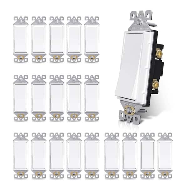 15 Amp Self-Grounding Paddle Rocker Light Switch, Matte White (20-Pack)