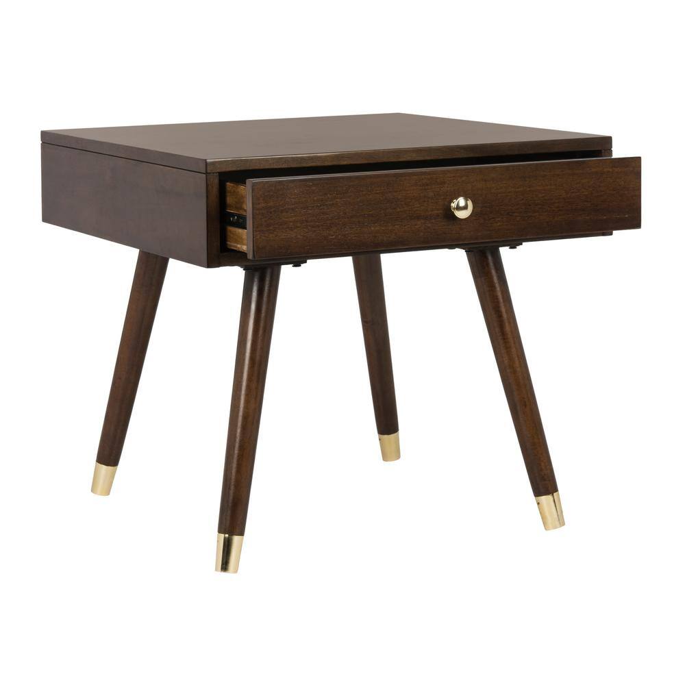 Transitional Square Wood & Metal End Table with Gold Accents
