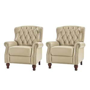 Isabel Beige Genuine Leather Recliner with Tufted Back (Set of 2)