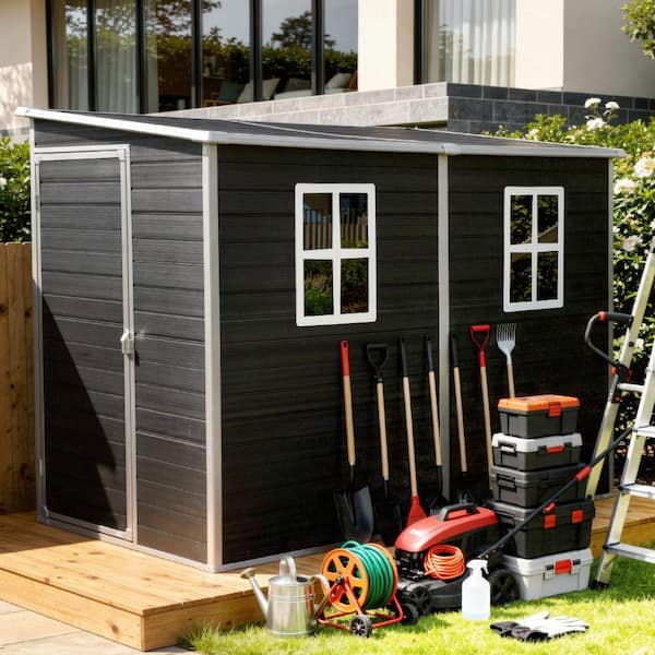 ToolCat 4 x 8 ft. Outdoor Waterproof Resin Storage Shed with Floor