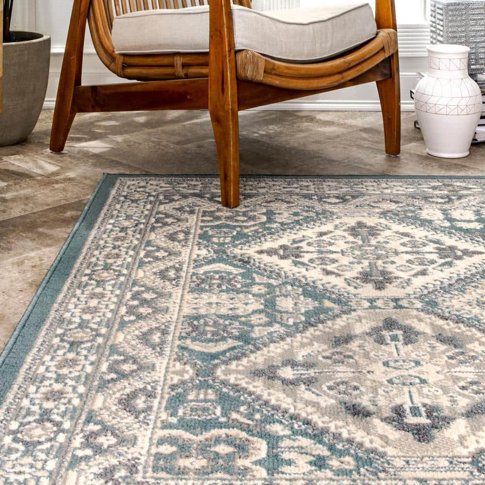Manor Blue and Beige Synthetic 10' x 14' Rectangular Area Rug