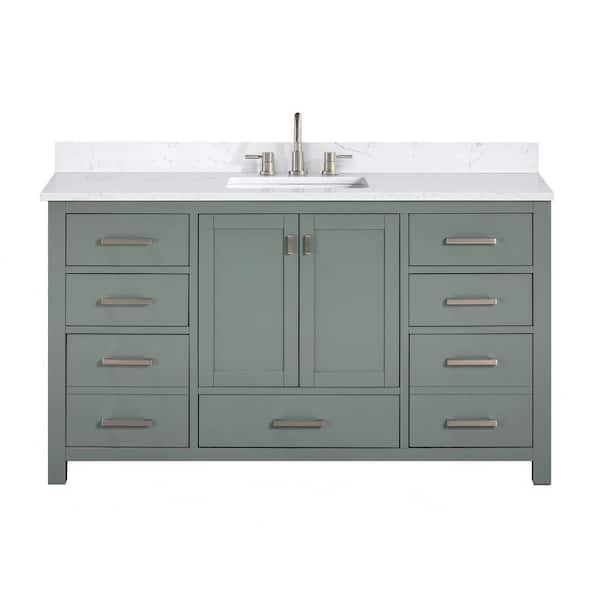Modero 61 in. Single Sink Smoke Green Bath Vanity with Cala White Engineered Stone Top