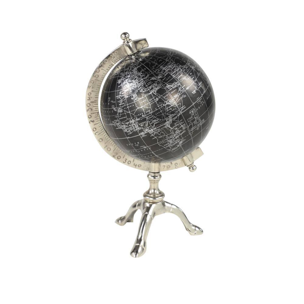 Rustic Black Abstract 7" Globe on Polished Metal Stand