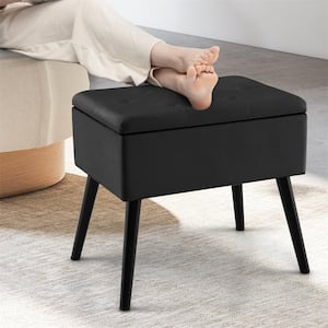 Black Velvet Storage Ottoman Tufted Flip Top Vanity Stool Footrest