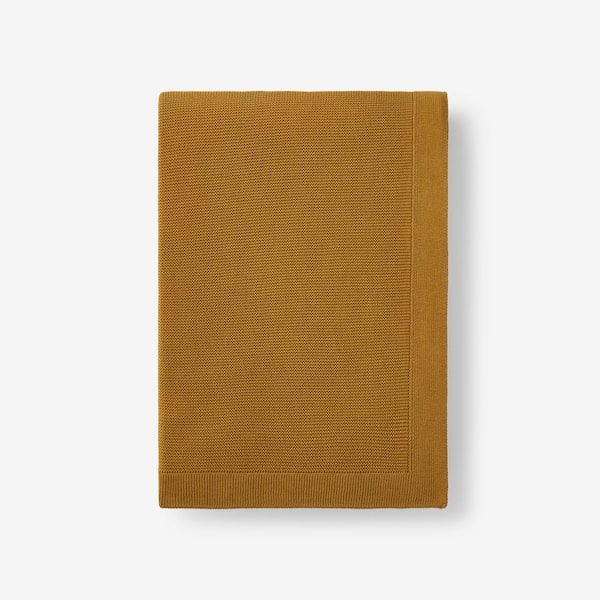 The Company Store Classic All Season Breathable Cotton Knit Gold Throw Blanket