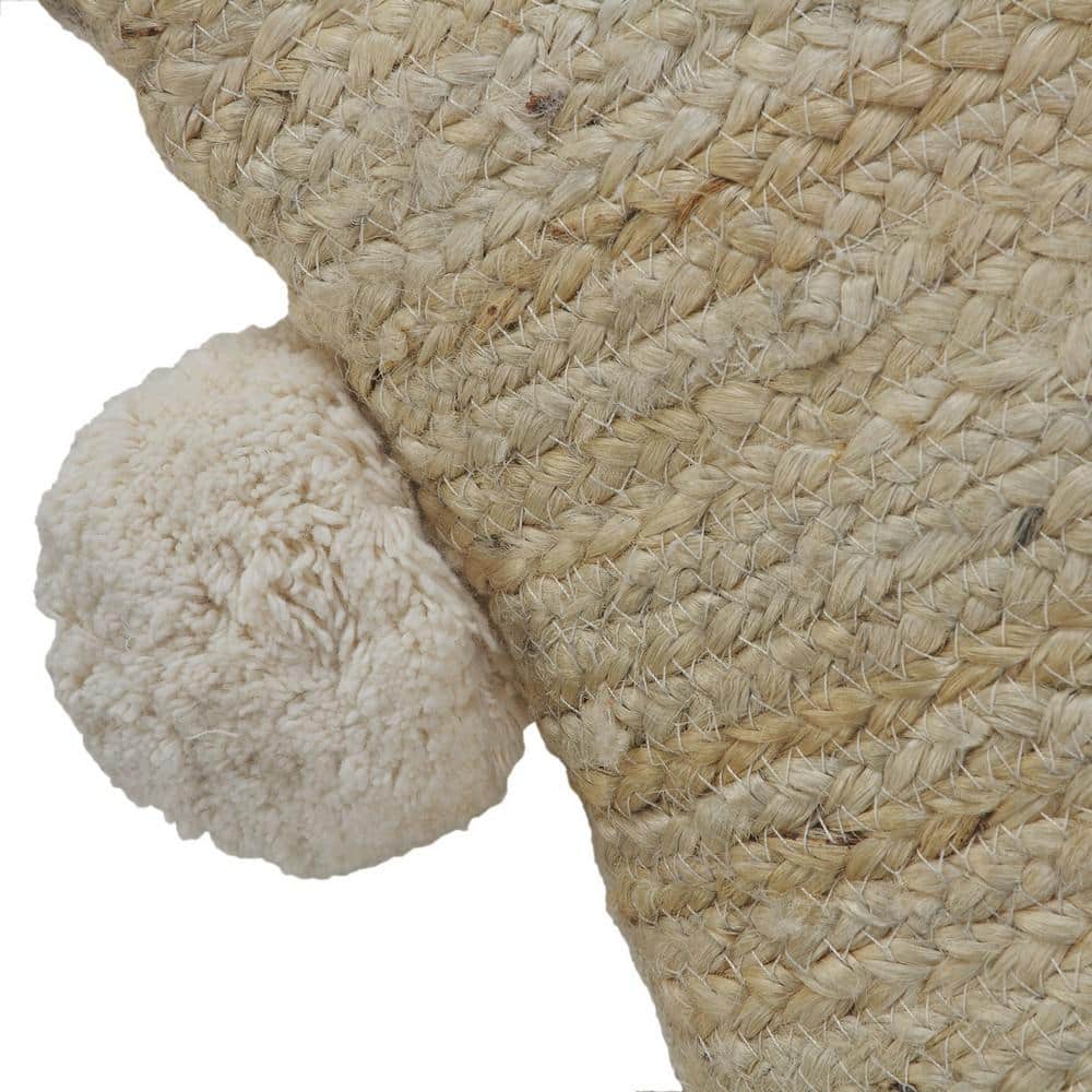 Natural Jute Square Throw Pillow with Pom Pom Border, 20" x 20"