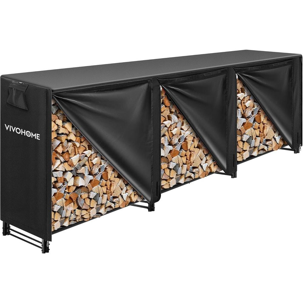 12 ft Black Heavy Duty Steel Firewood Rack with Cover