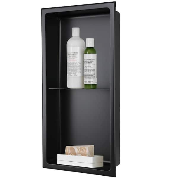 12 in. W x 24 in. H x 4 in. D 18-Gauge Stainless Steel Double Shelf Bathroom Shower Wall Niche in Matte Black