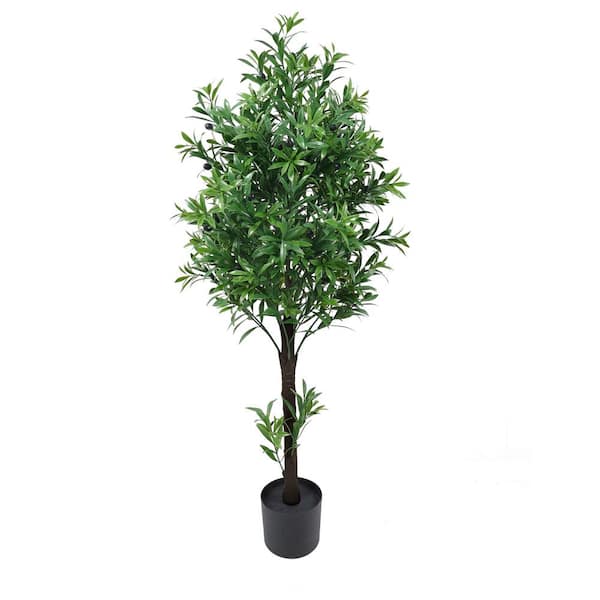 Green Smart Dekor 1-Piece 47 in. Green Artificial Olive Tree in Pot for Outdoor/Indoor Use