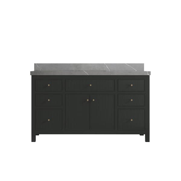 Willow Collections Sonoma 60 in. W x 22 in. D x 36 in. H Single Sink Bath Vanity in Black Top with 2" Piatra Quartz Top