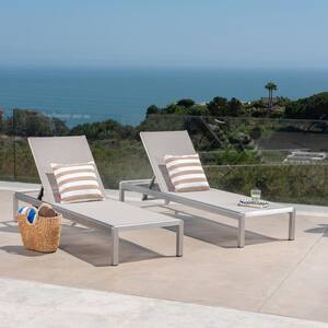 Grey 2-Piece Aluminum Adjustable Outdoor Chaise Lounge