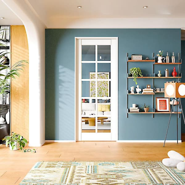 32 in. x 80 in. Right-Handed 10Lite Clear Glass Solid Core White MDF Wood Prehung Interior Door with Door Jamb Hardware