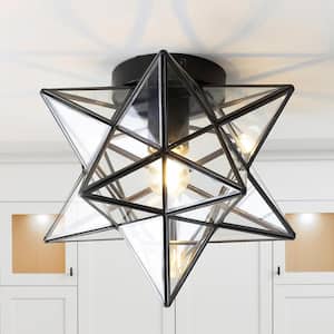 Stella 12 in. Oil Rubbed Bronze Moravian Star Flush Mount Light with Clear Glass Shade