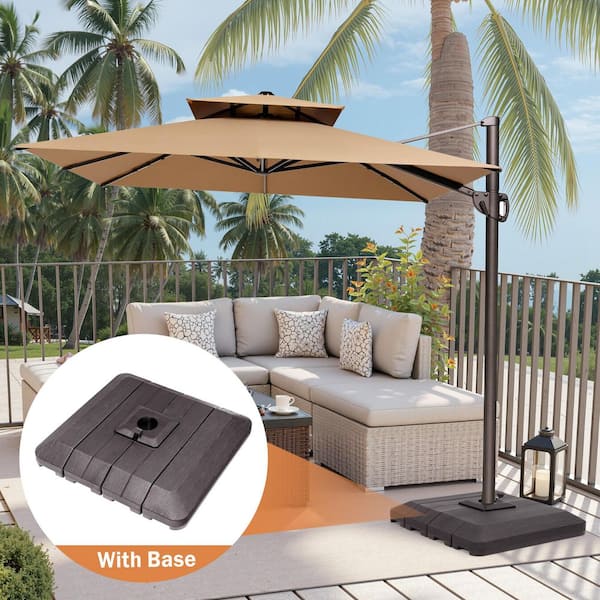 best base for 9ft patio umbrella Pellebant 2-Tier Top 9 ft. x 12 ft. Aluminum 360° Swivel Tilt Cantilever Outdoor  Patio Umbrella in Tan, 240 lbs. Umbrella Base PB-PU060TANUB033BRN