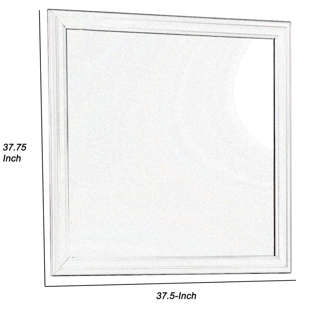 Transitional 39" Square White Wooden Mirror with Beveled Edges