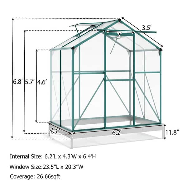 SESSLIFE Greenhouse for Outdoors, 8.3' x 6.2' x 6.3' Aluminum Greenhouse  with Window, Sliding Door, Polycarbonate Greenhouses Garden Supplies for