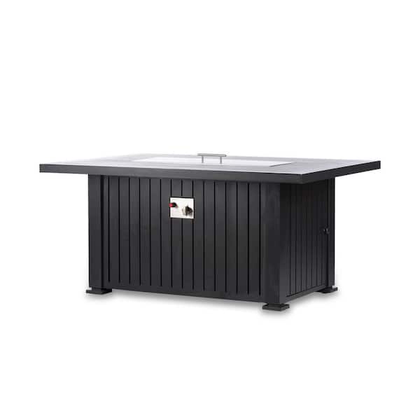 moda furnishings Liheia 52 in. x 35 in. Aluminum Rectangle Propane Fire Pit Table in Black
