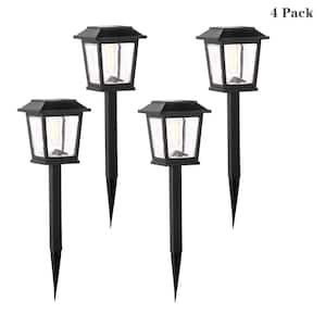 10 Lumens Craftsman Black Integrated LED Outdoor Solar Path Light with Faux Retro Edison Bulb (4-Pack)