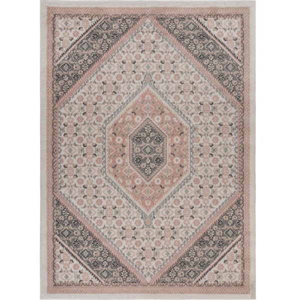 Asher Traditional Ivory/Blush 5 ft. 2 in. x 7 ft. 2 in. Medallion Polypropylene Area Rug