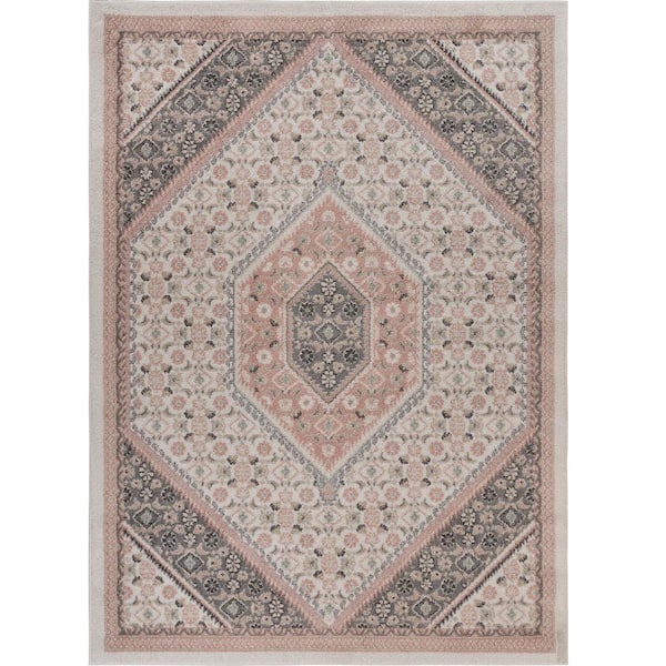 LR Home Asher Traditional Ivory/Blush 5 ft. 2 in. x 7 ft. 2 in. Medallion Polypropylene Area Rug