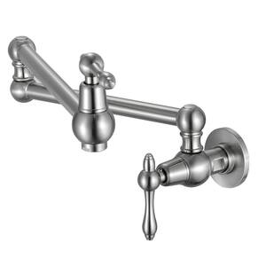 Wall Mounted Pot Filler Faucet with Double Joint Swing Arms in Brushed