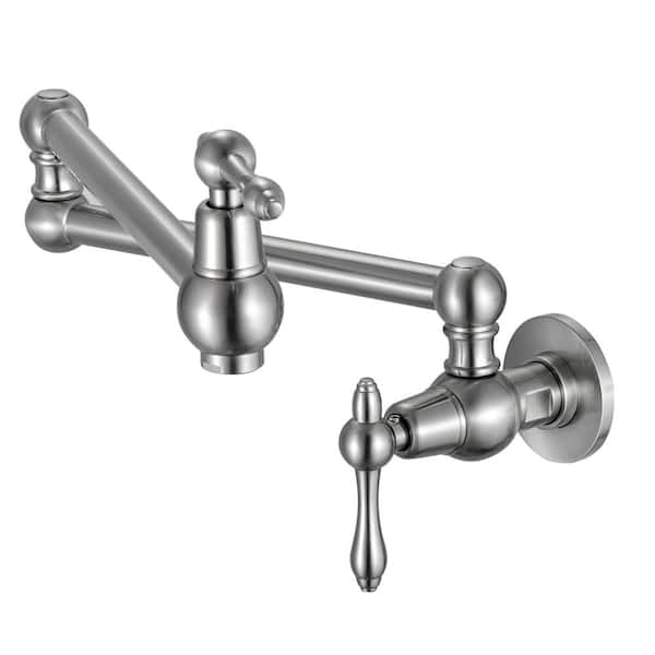 Logmey Wall Mounted Pot Filler Faucet with Double Joint Swing Arms in Brushed