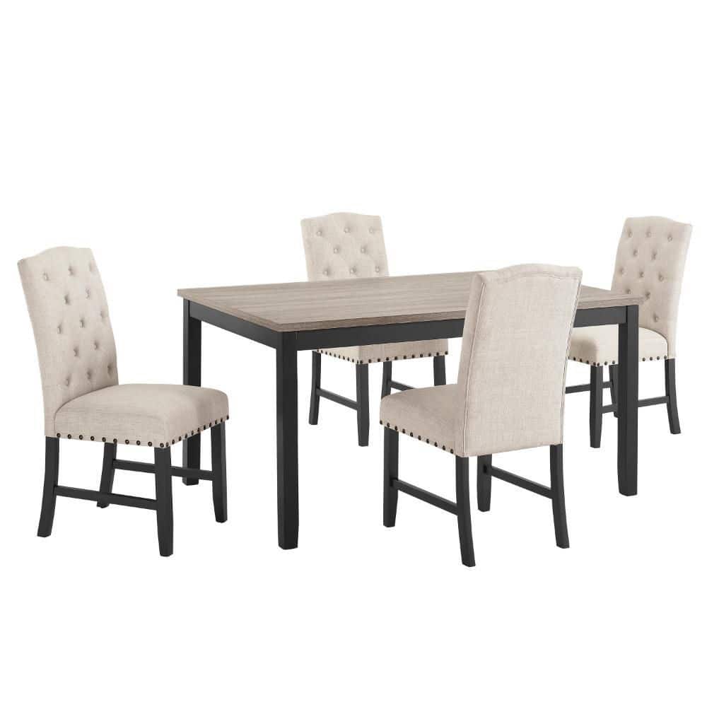 Phy 7-Piece Rectangular Brown and Black Wood Dining Set Seats 4