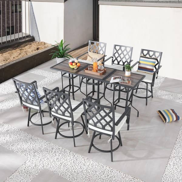 TOP HOME SPACE Black 9-Piece Metal Outdoor Bistro Set with White Cushion