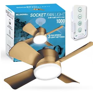 Socket Fan 15.7 in. Indoor LED Bright Light Bronze Ceiling Fan with Remote