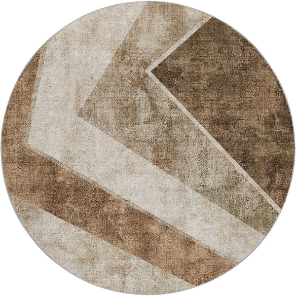 Dream Shag Premium Machine Washable Abstract ADS671 Brown 8 ft. x 8 ft. Round Rug