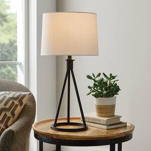 Higgins 23.75 in. Black Tripod Table Lamp with Round Base with LED Bulb Included