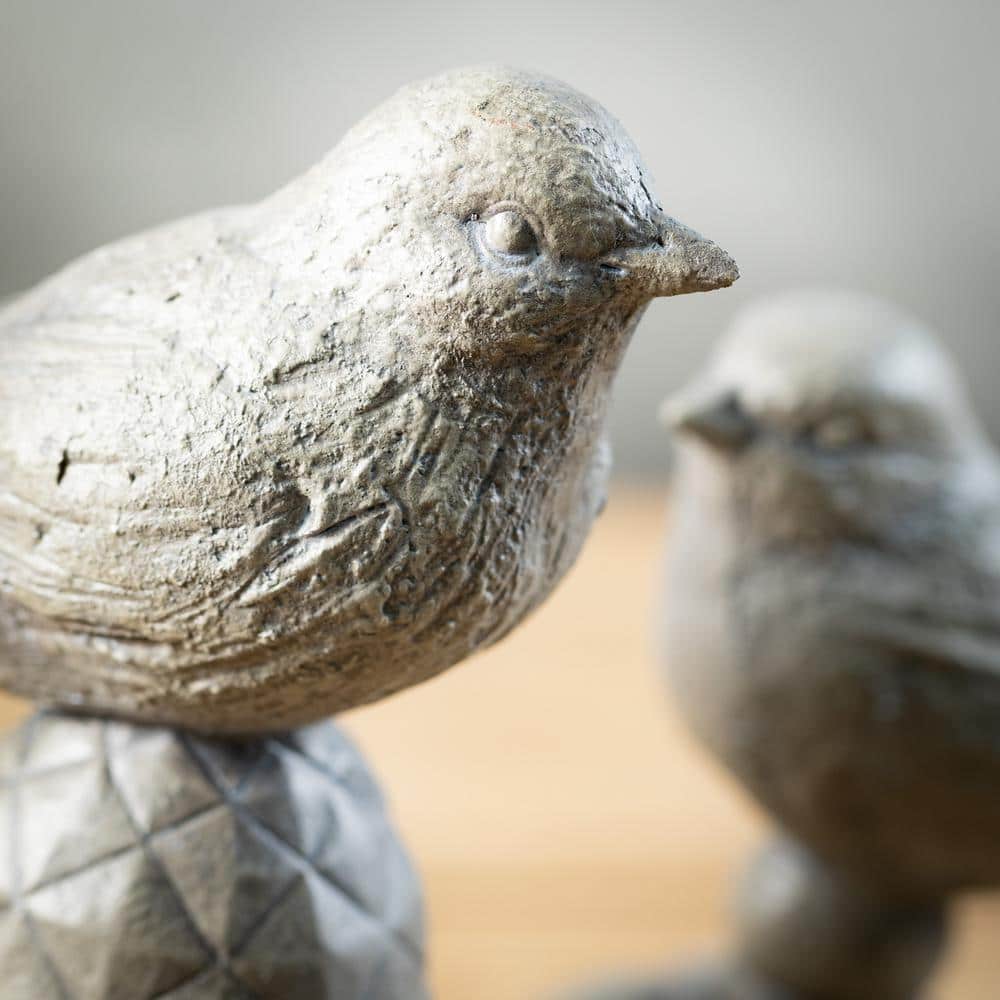 Gray Stone-Look Bird Finial Set of 2 Decorative Accents