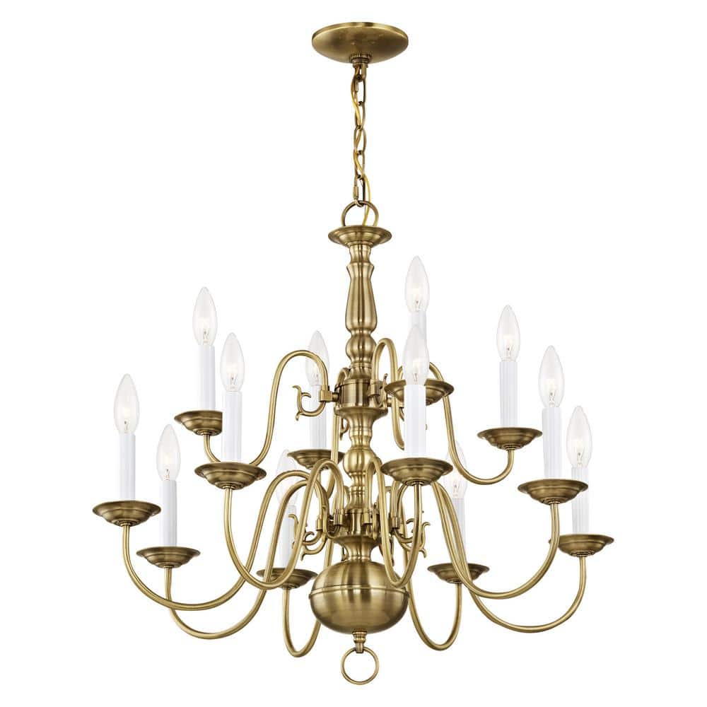 Elegant Williamsburgh 12-Light Antique Brass Chandelier