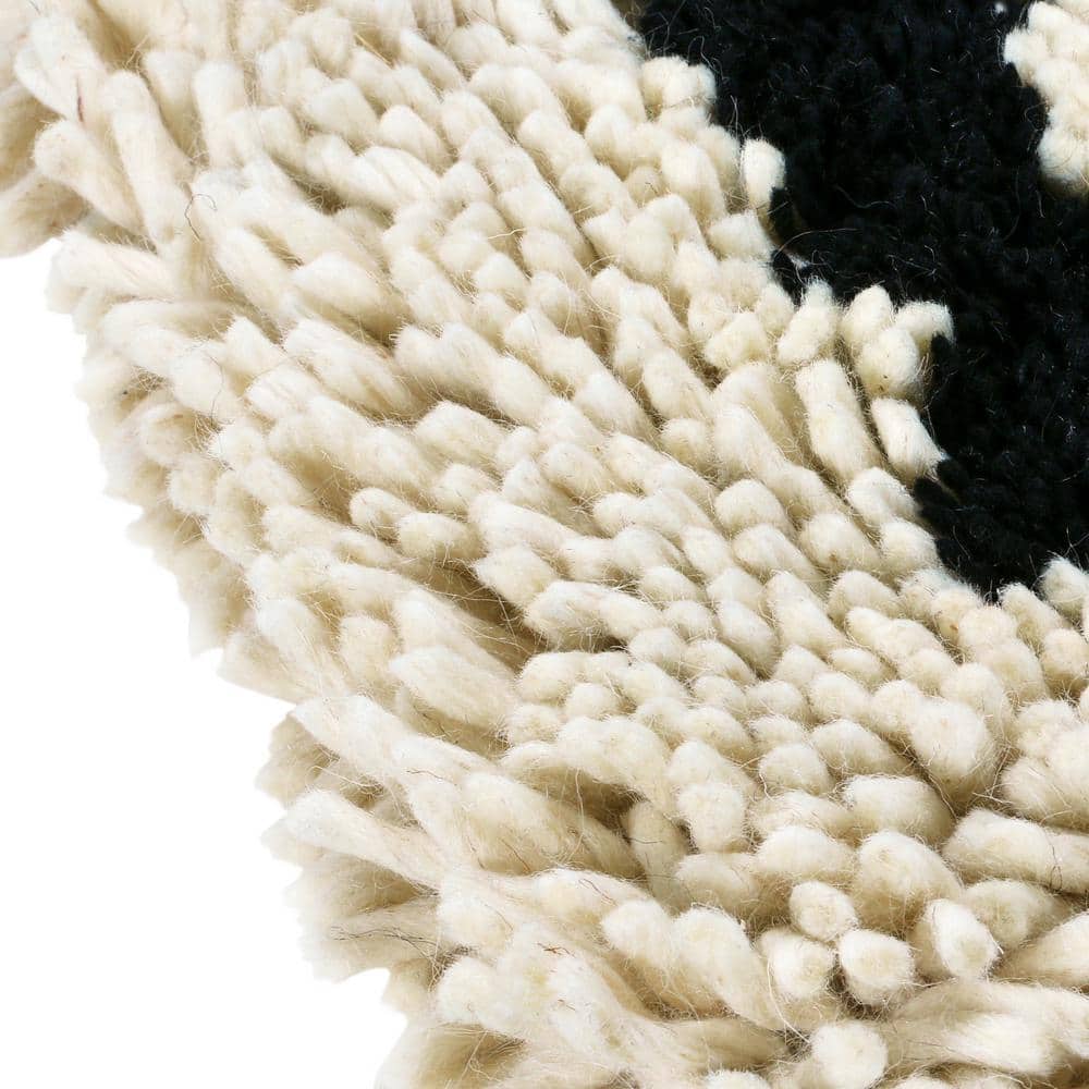 Black and Cream Woven Wool Shag Lumbar Pillow with Love Design